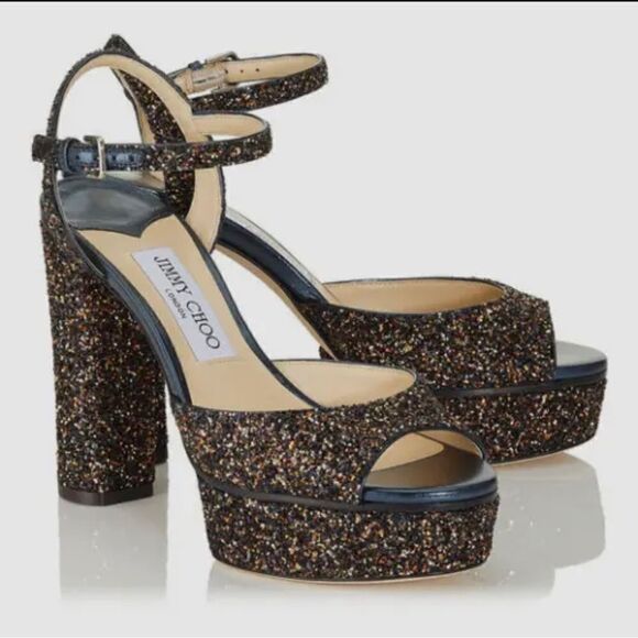 Jimmy Choo Peach Glitter Platform Heels 41.5 - Picture 1 of 7